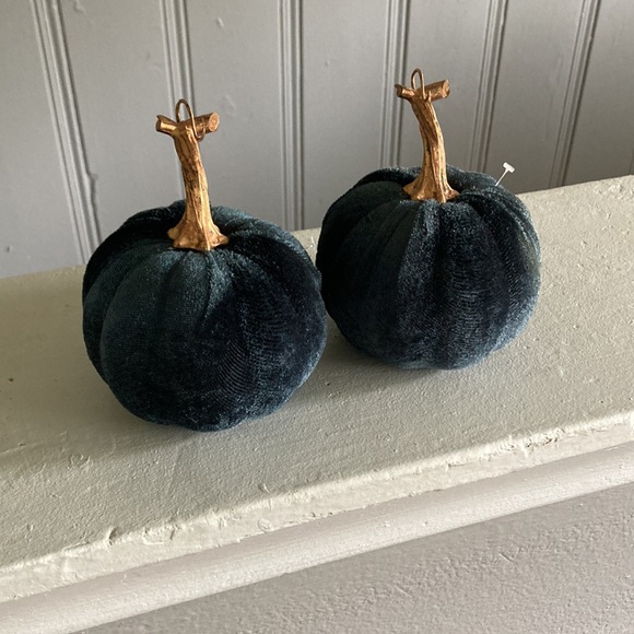 NWT Set of 2- Velvet Pumpkins- Dark Blue Fall Holiday Decorations 🎃 - Picture 3 of 16